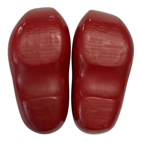 Vintage Dutch Wooden Clogs – Hand Painted Holland Souvenir Mini Shoes, Red Folk - Picture 5 of 5